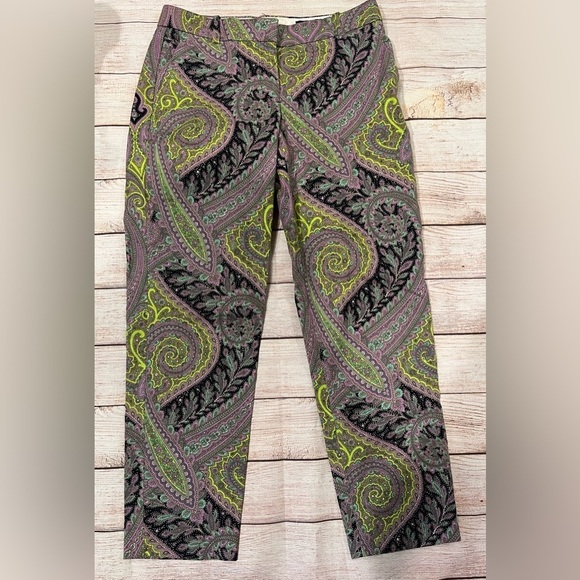 J.Crew Cafe Capri Pants - Sovereign Paisley Lilac Chartreuse size 0 - Picture 1 of 6